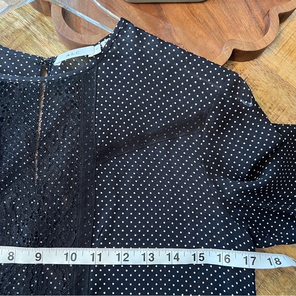 A.L.C. polka dot lace insert 100% silk black and white long sleeve blouse - Picture 5 of 6